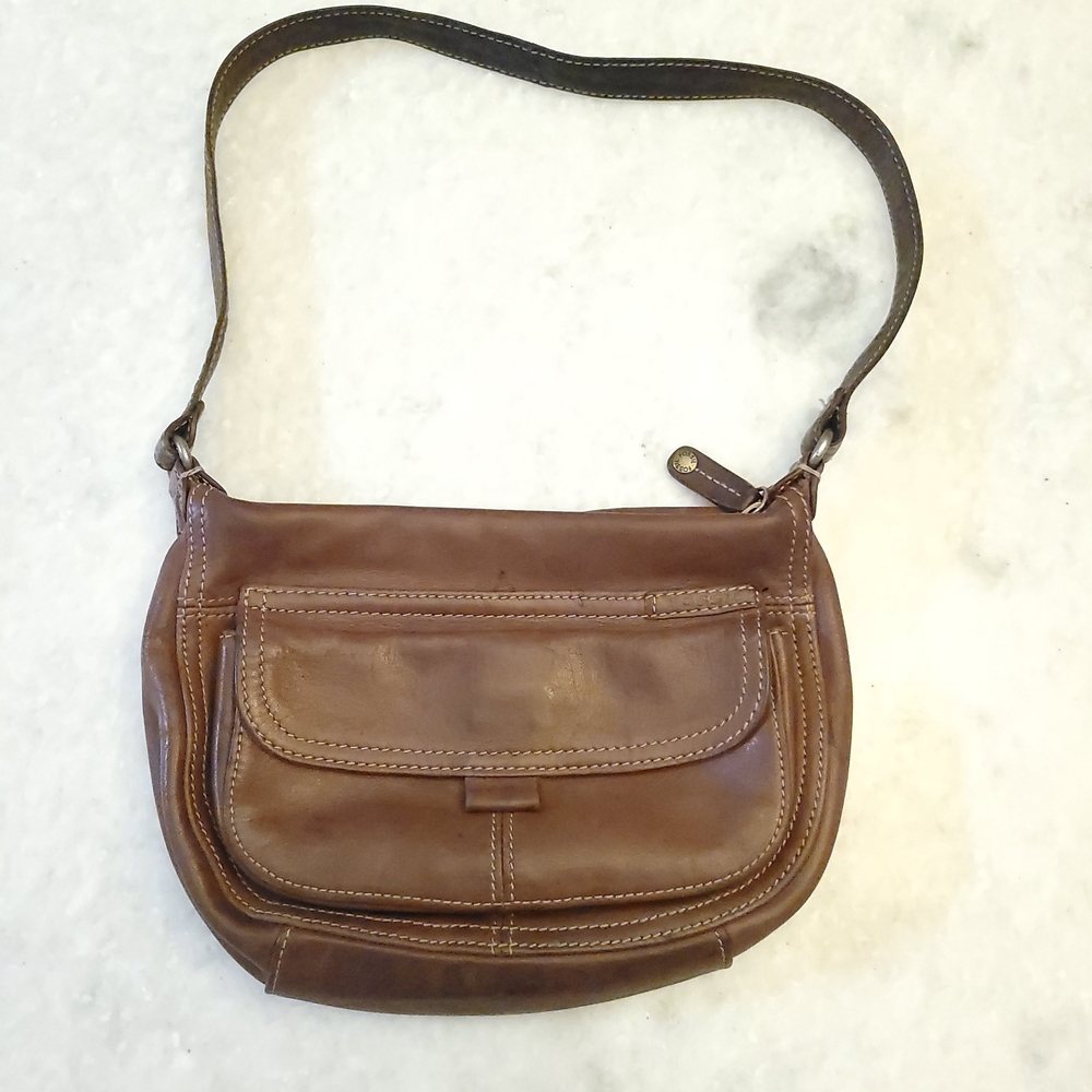 Vintage Fossil Brown Leather Shoulder Bag Y2K 90s Purse